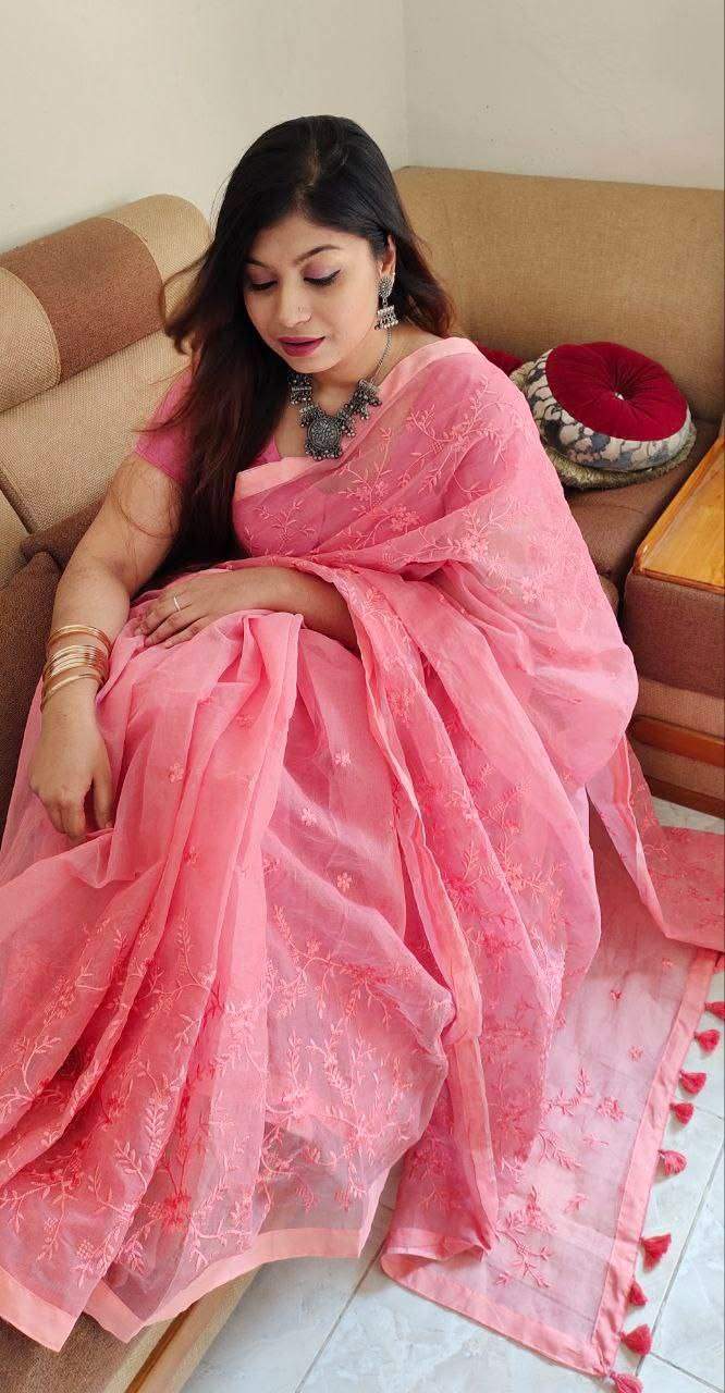 Halfsilk Embroidery Saree Em-114