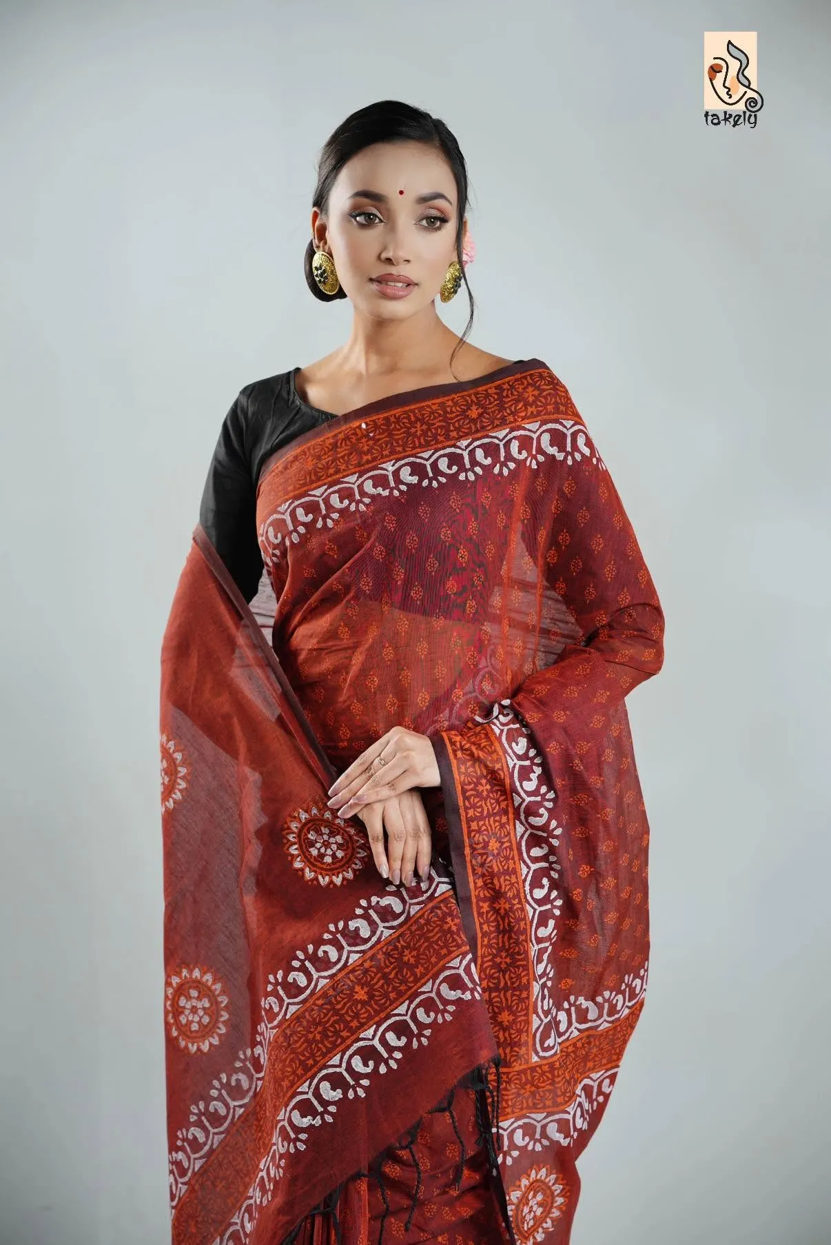 Arong Cotton Block Printed Shari