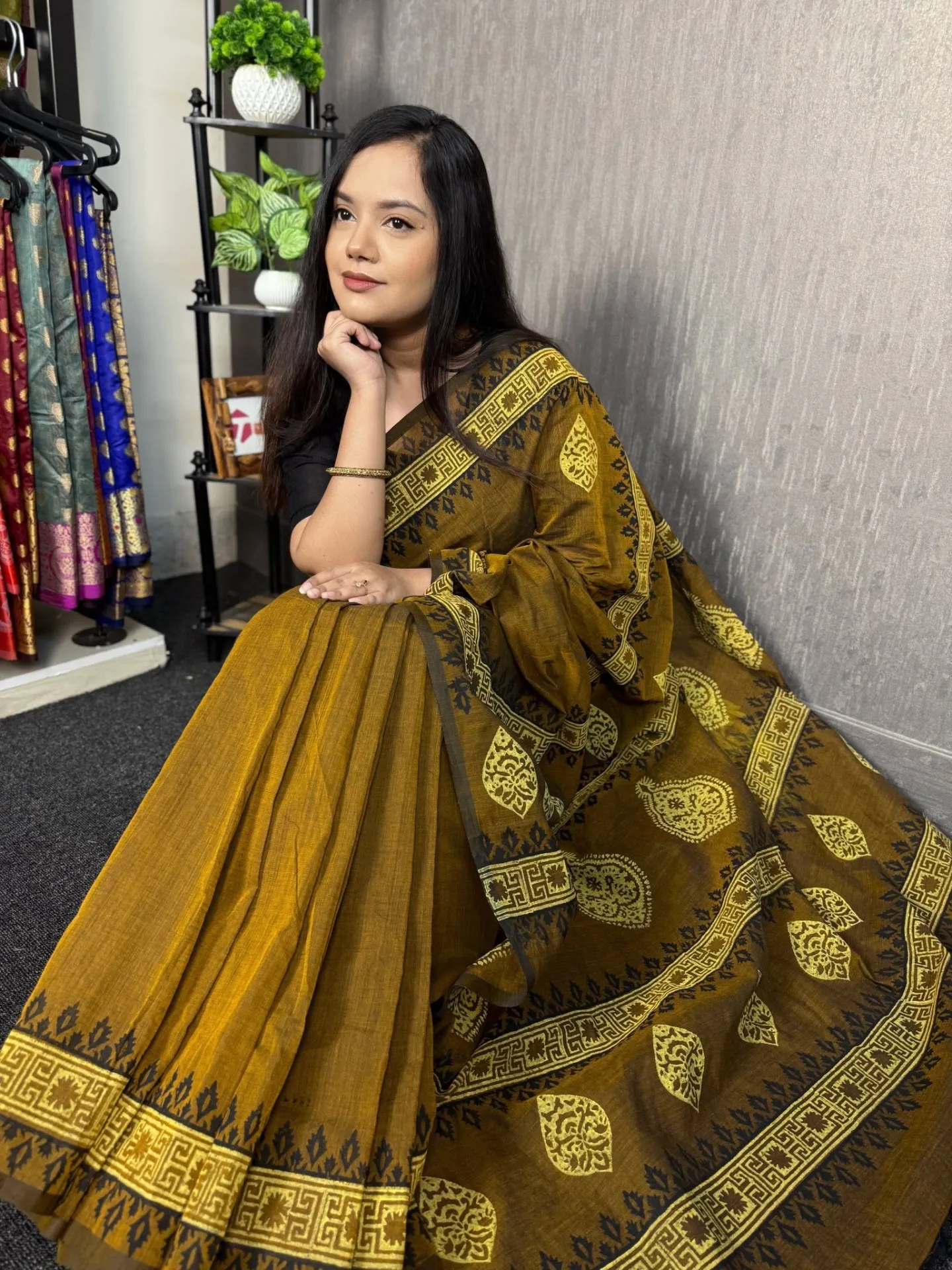 Arong Cotton Block Printed Shari