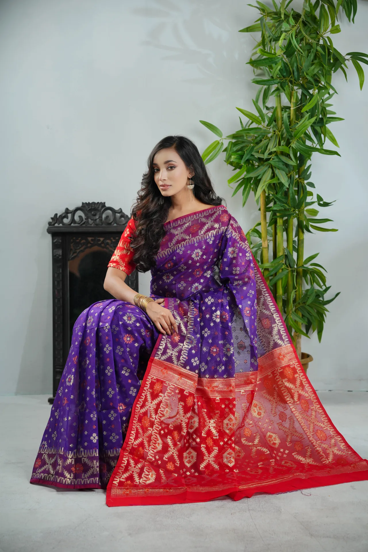 60/80 Count Jori Sutar Tant Jamdani Saree With Blouse Piece
