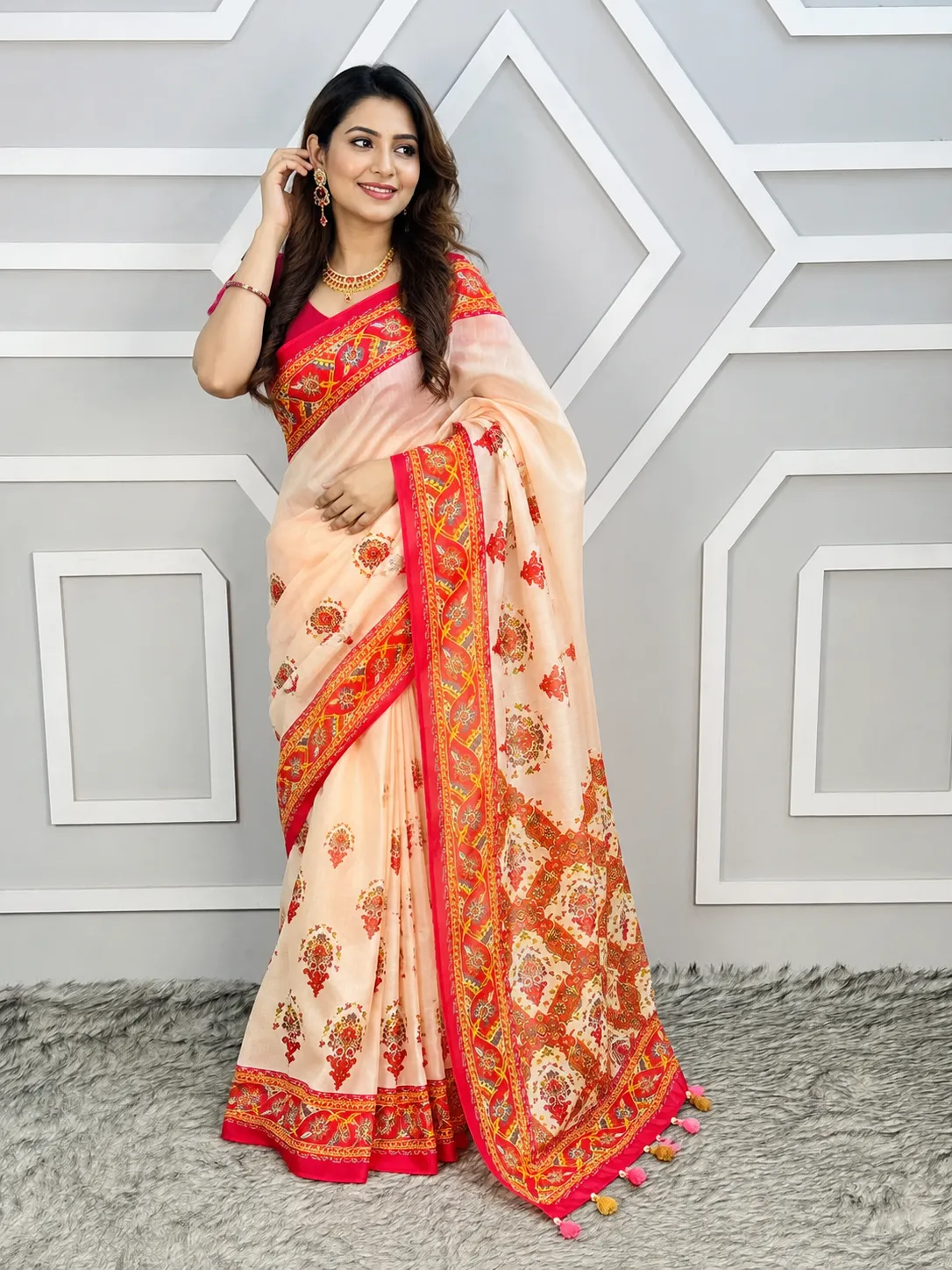 Semi Organza Silk Digital Printed Saree With Blouse Piece | BDS-26