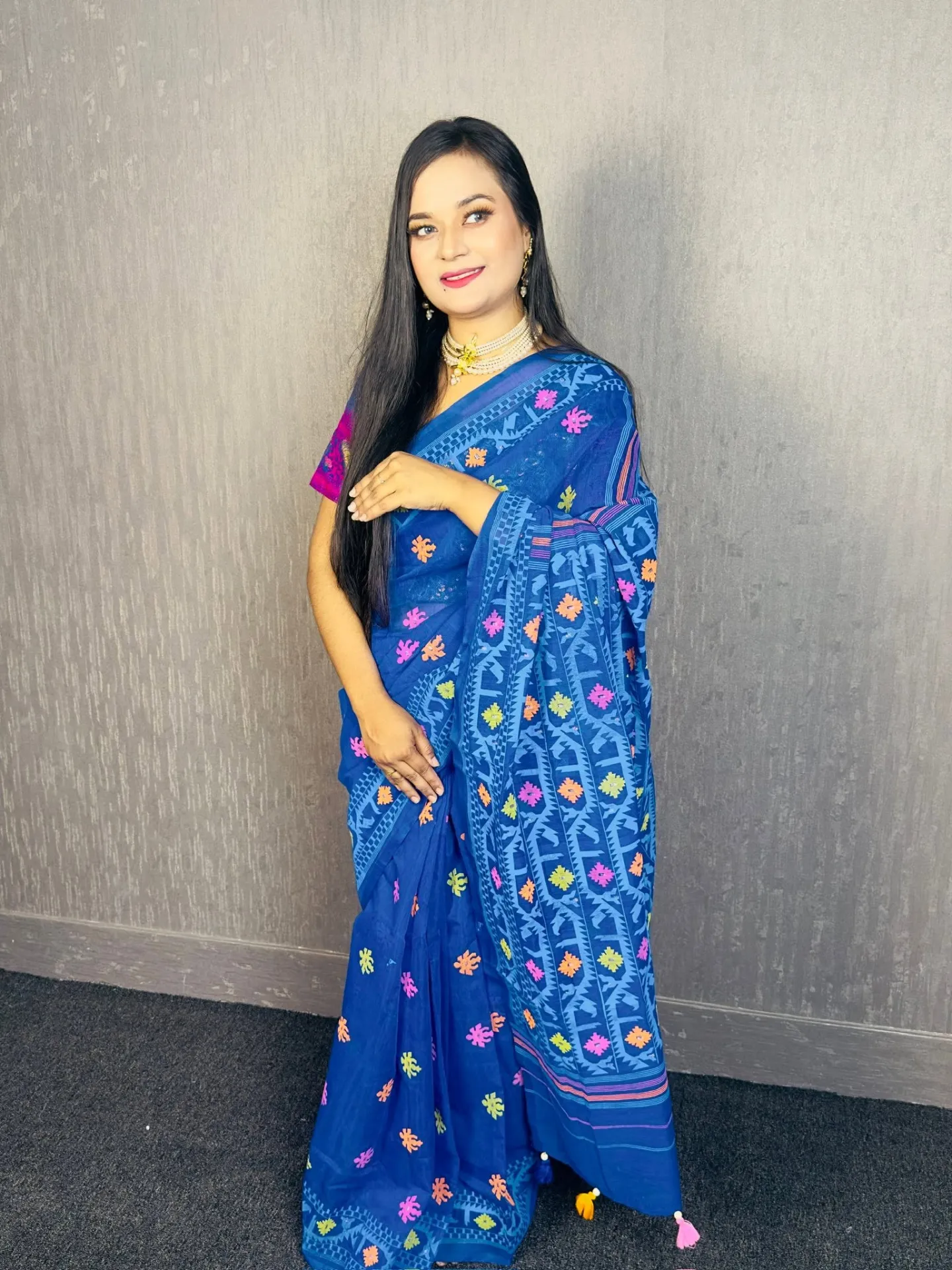 Half Silk Screen Print Saree With Blouse Piece | SPS-105