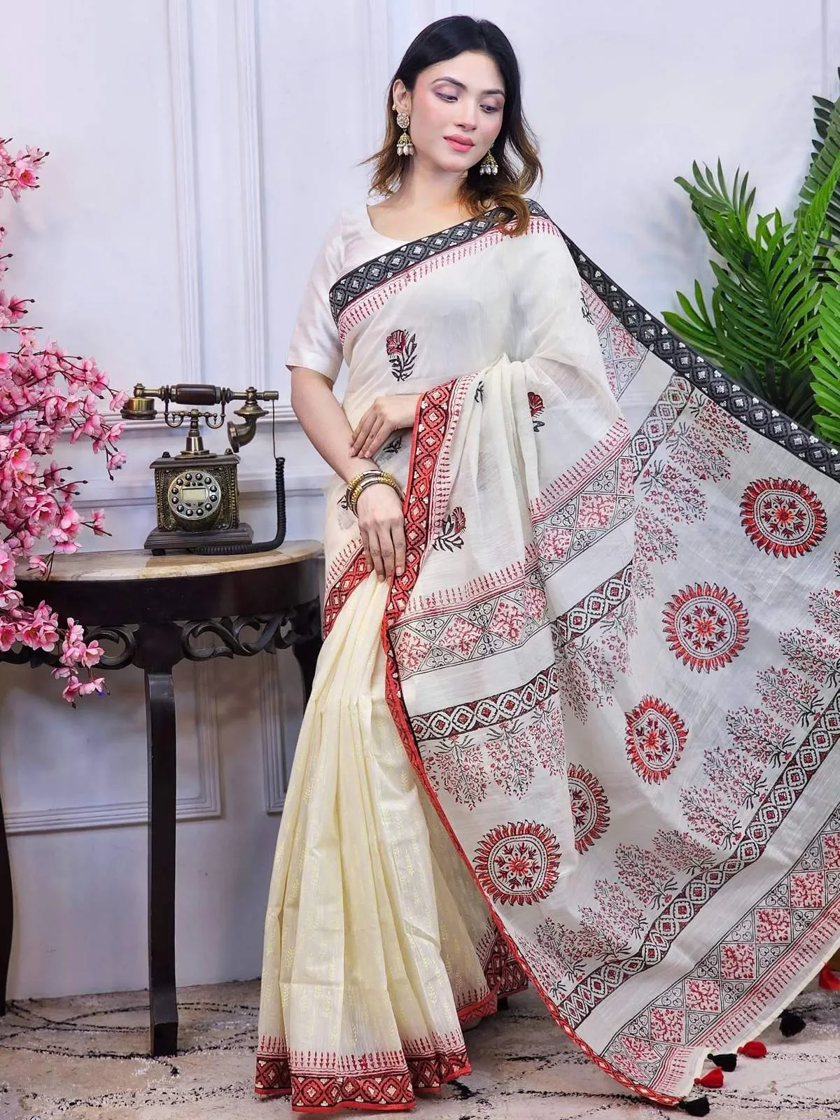Semi Moslin Silk Block Design Printed Saree | BDS-23