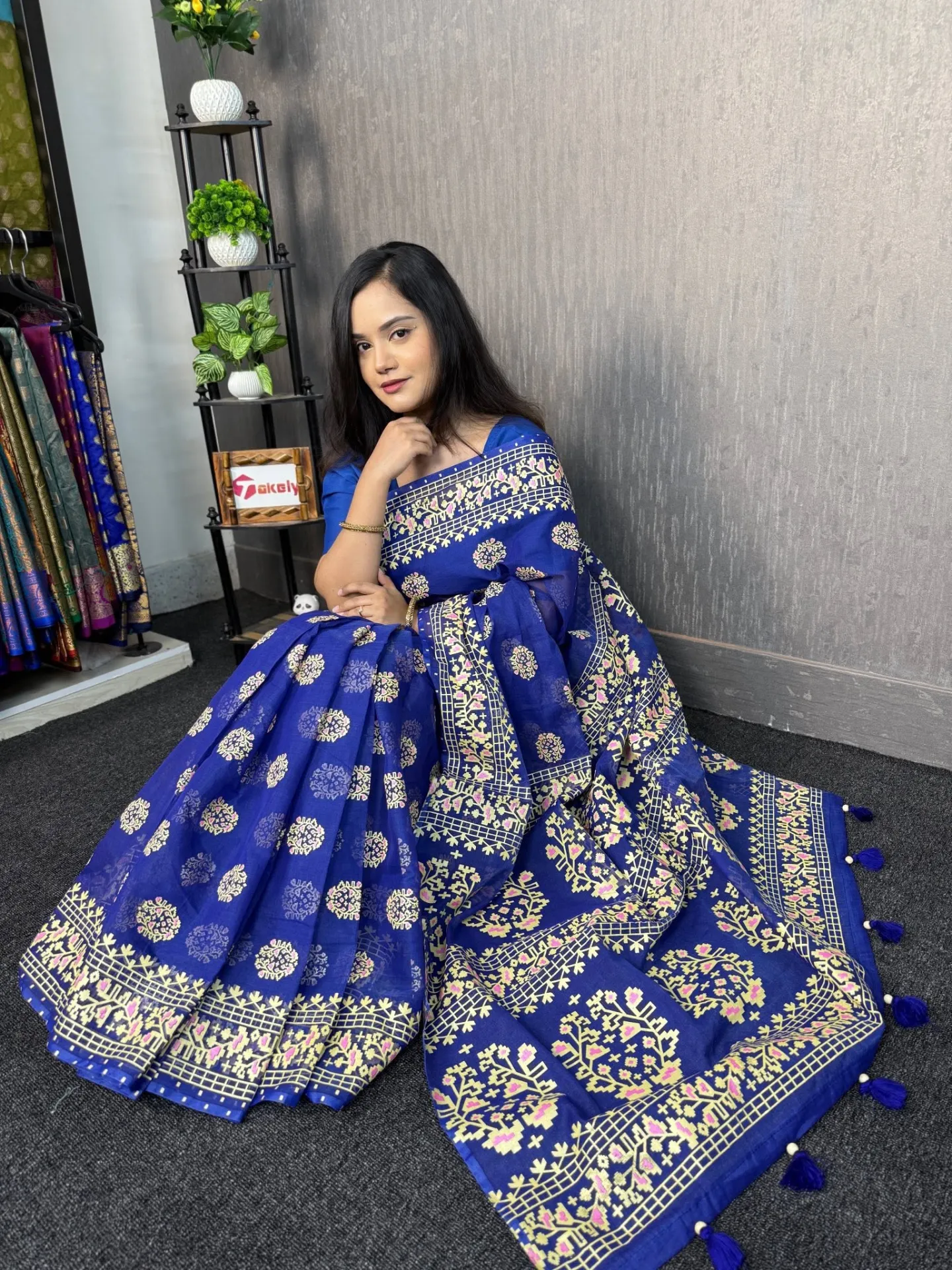Half silk screen print Saree with blouse piece | SPS-101