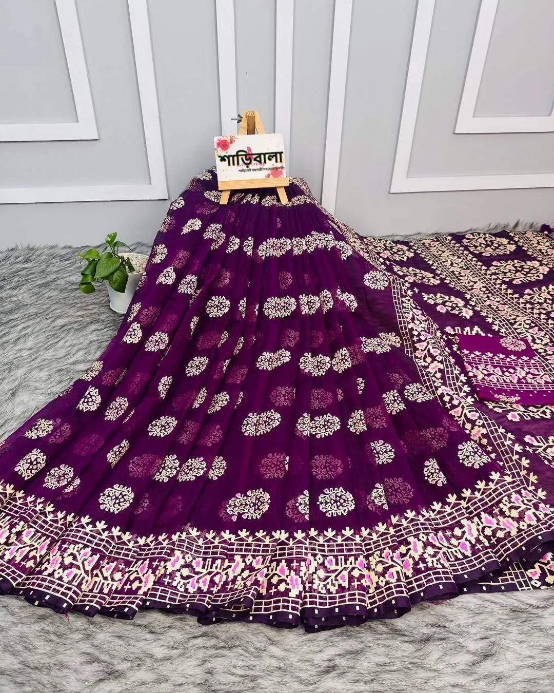 Half Silk Screen Print Saree With Blouse Piece | SPS-102