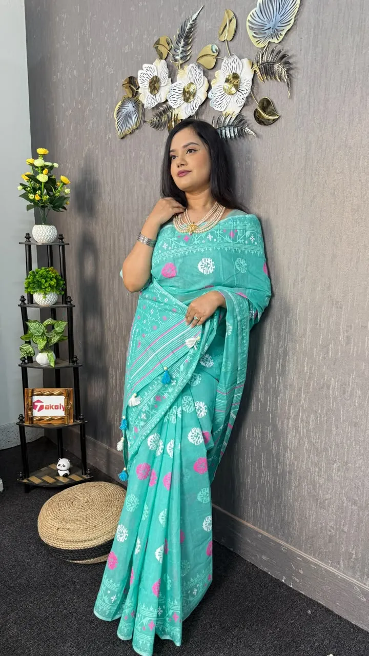 Half Silk Screen Print Saree With Blouse Piece