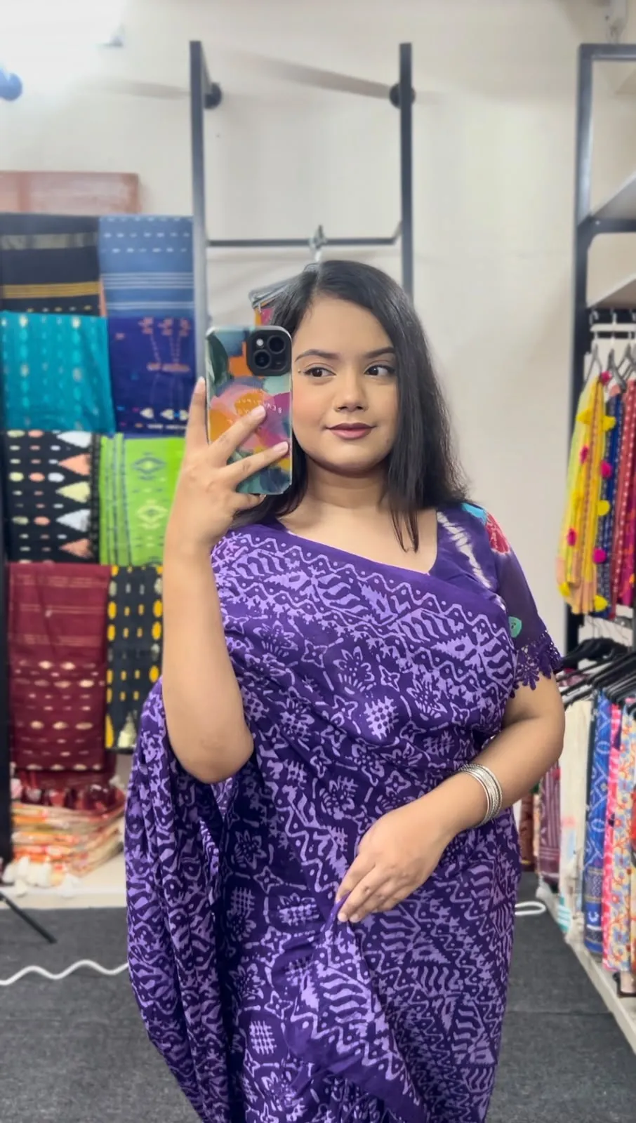 New silk Batik Design Digital Printed Saree With Blouse Piece