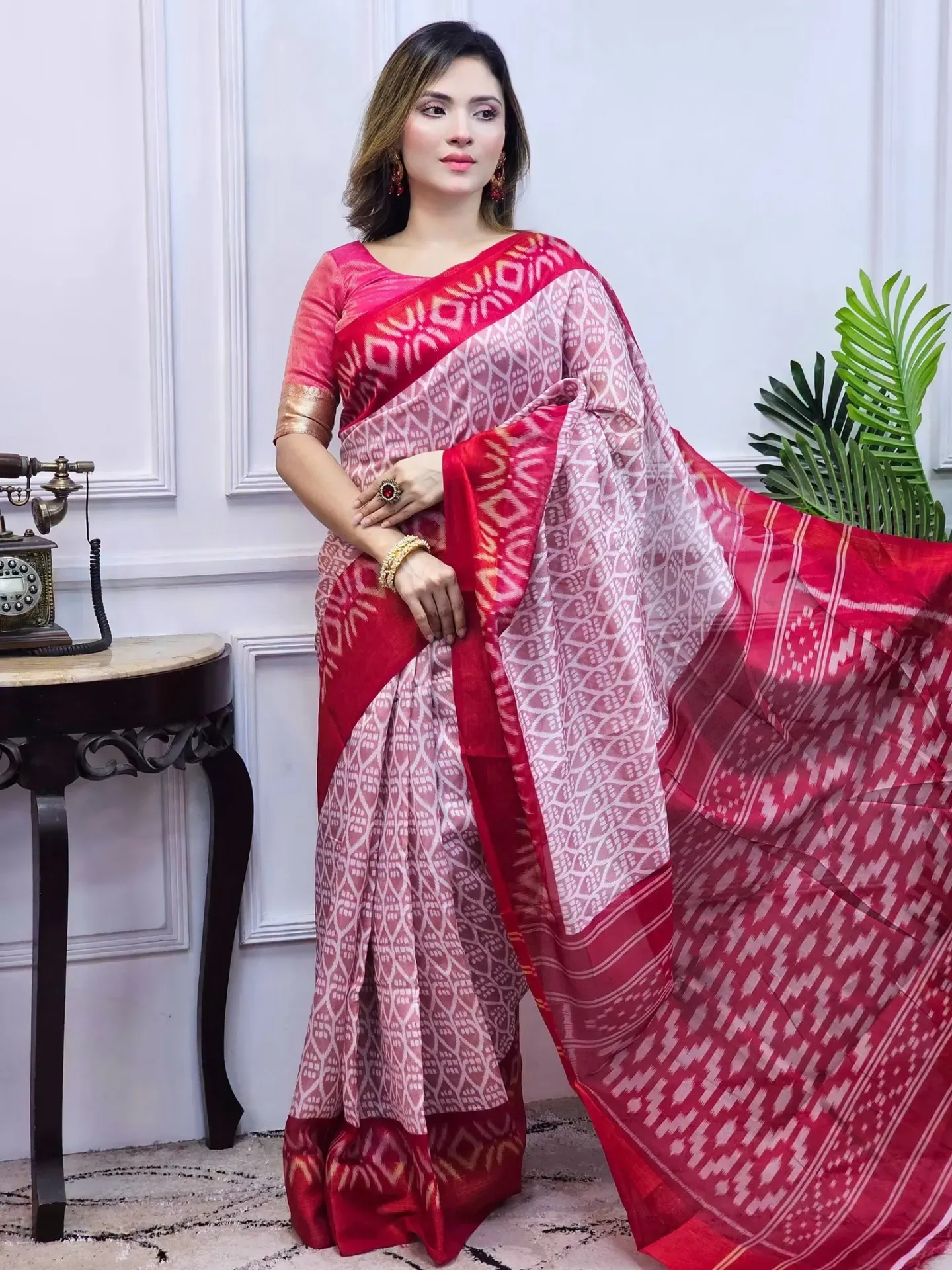 Ikkat Design Chanderi Silk Digital Printed Saree