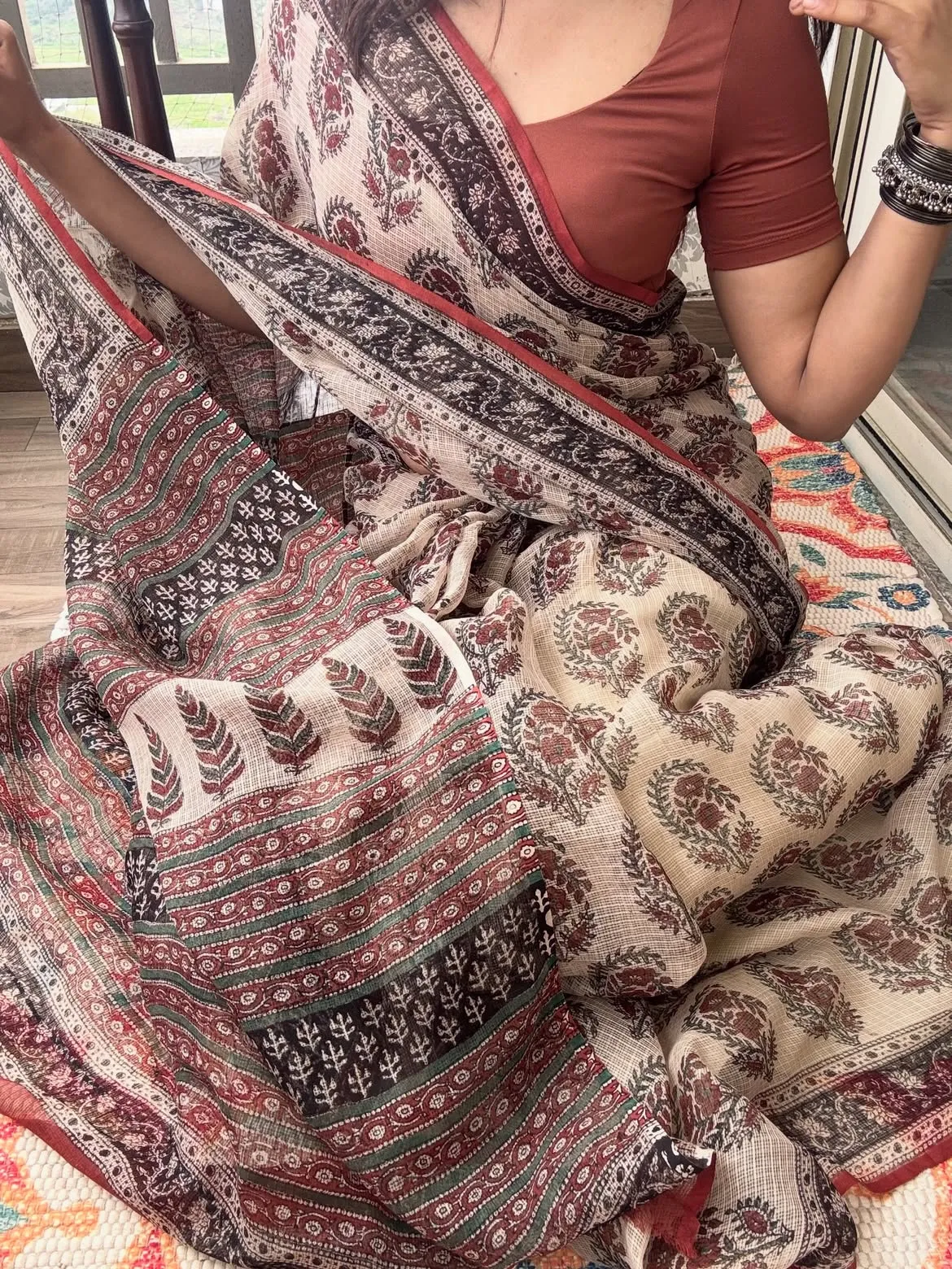 Traditional Block Print Kota Doria Cotton Saree