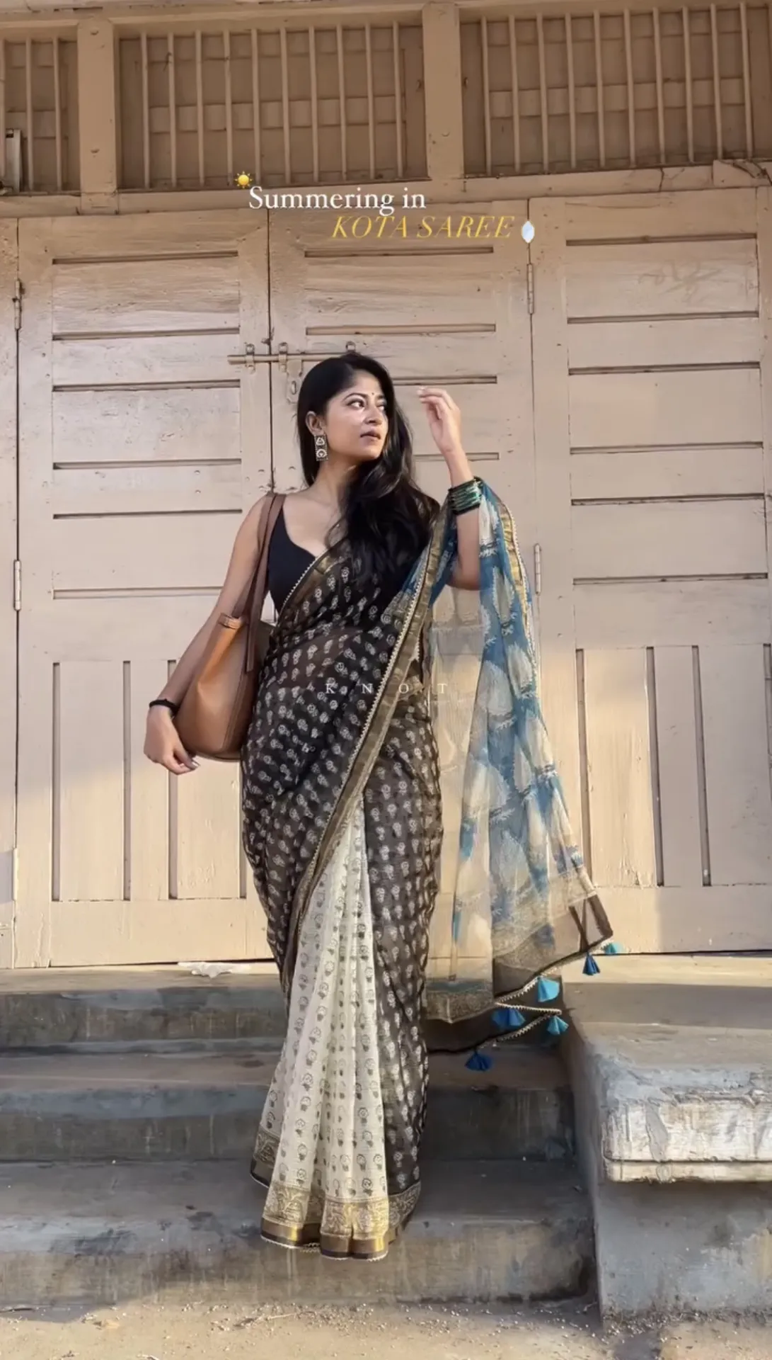 Traditional Block Print Kota Doria Cotton Saree