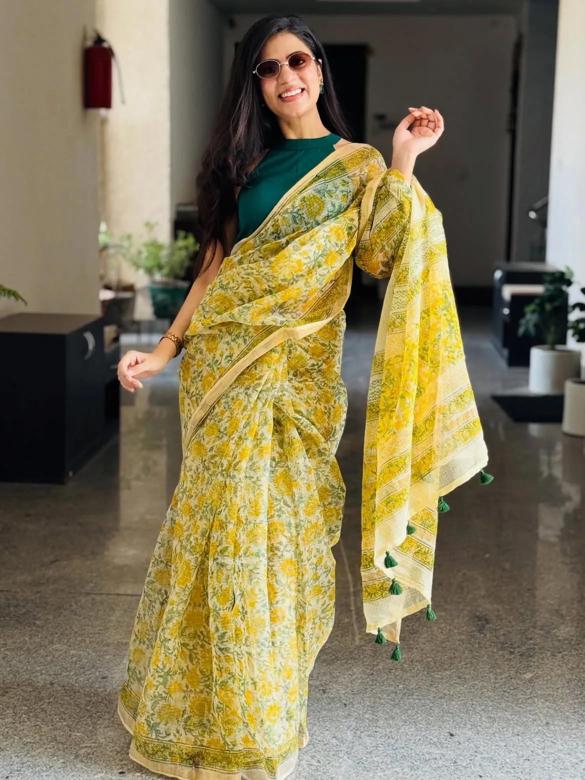 Traditional Block Print Kota Doria Cotton Saree