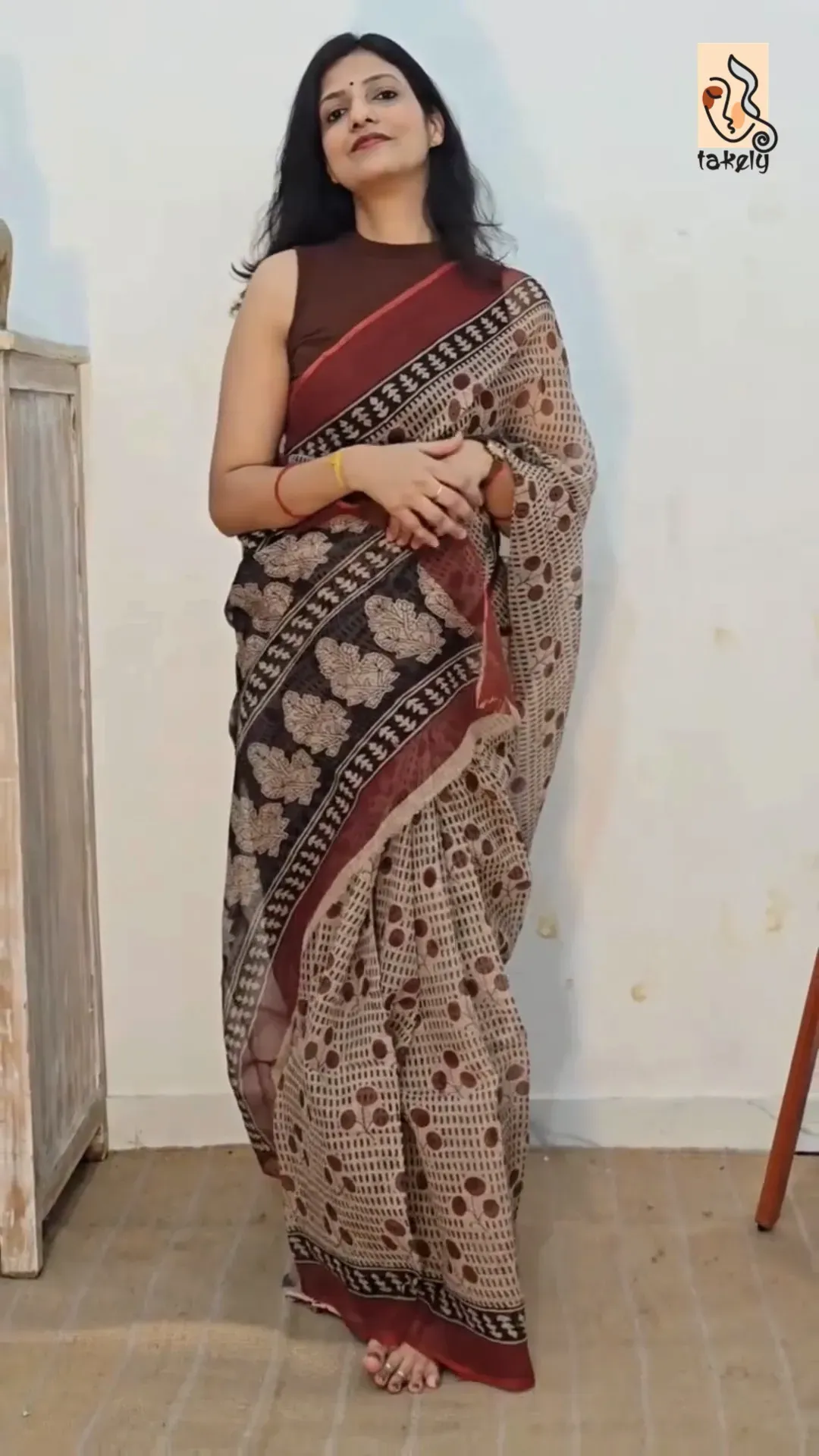 Traditional Block Design Digital Print Kota Doria Cotton Saree