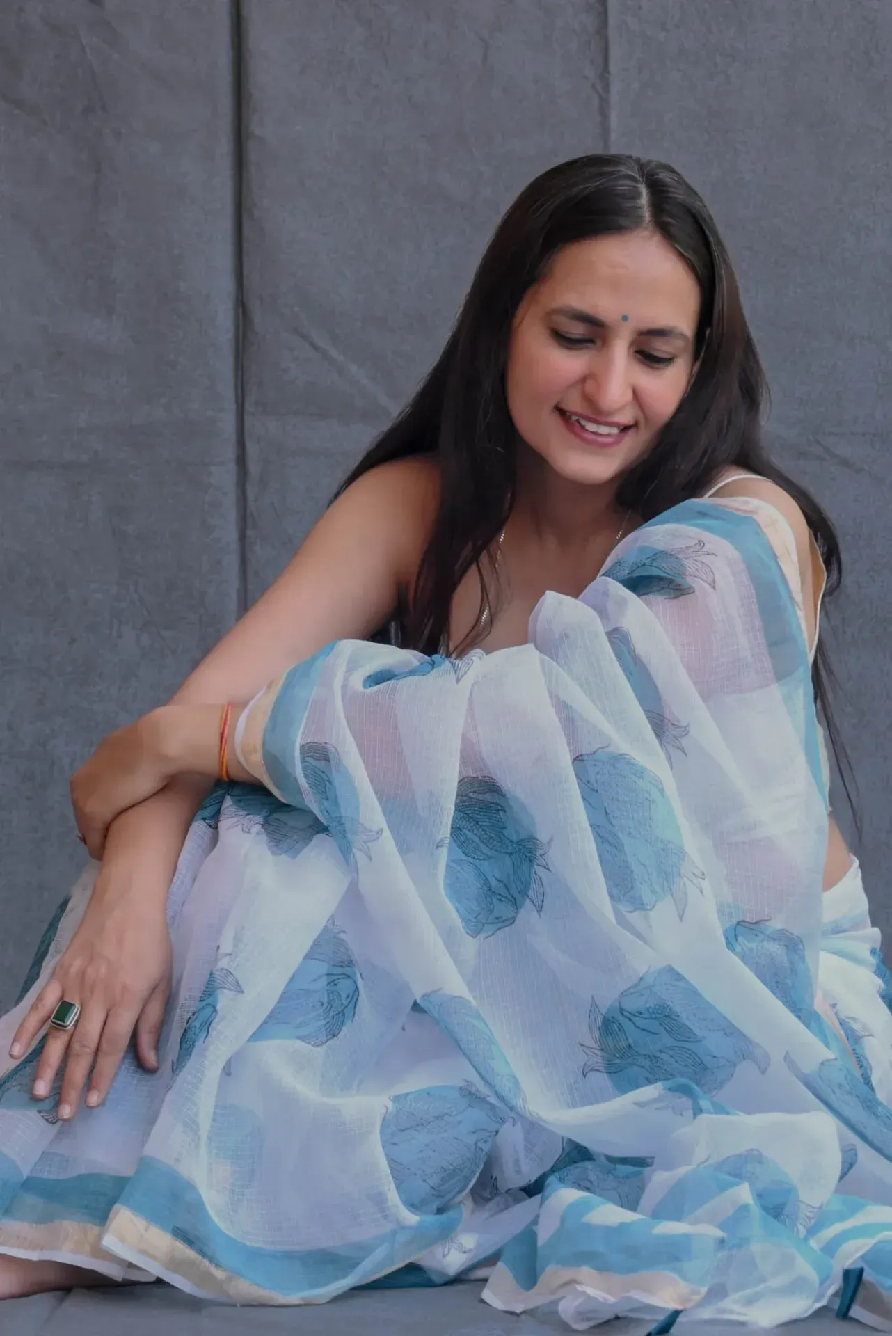 Traditional Block Design Digital Print Kota Doria Cotton Saree
