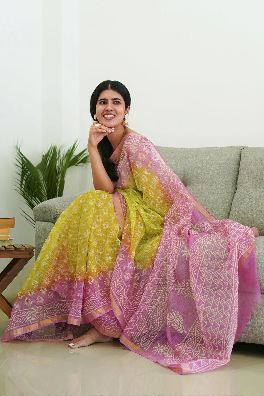 Traditional Block Design Digital Print Kota Doria Cotton Saree
