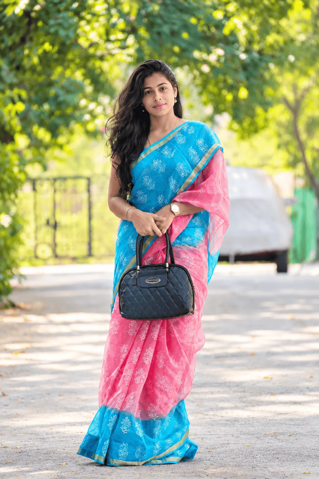 Traditional Block Design Digital Print Kota Doria Cotton Saree